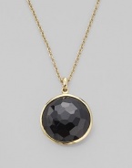 From the Lollipop Collection. A richly faceted onyx drop set in 18k yellow gold, dangling from a delicate gold chain. Black onyx 18k yellow gold Chain adjusts from about 16 to 18 Pendant diameter, about ¾ Spring ring clasp Imported