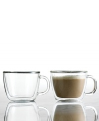Double-walled cafe latte cups make the perfect over-conversation piece, holding the hot and the cold of your favorite blend. The heat-resistant borosilicate glass never sweats or radiates heat for a cup of comfort and bold flavor in the palm of your hand. Double-walled cafe latte cups make the perfect over-conversation piece, holding the hot and the cold of your favorite blend. The heat-resistant borosilicate glass never sweats or radiates heat for a cup of comfort and bold flavor in the palm of your hand.