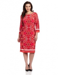 Jessica Howard Women's Plus-Size 3/4 Sleeve Printed Shift Dress