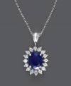 Unparalleled glamour. Royalty Inspired by Effy Collection's intricate oval-shaped pendant features a brilliant sapphire (2 ct. t.w.) surrounded by sparkling diamonds (3/8 ct. t.w.). Set in 14k white gold. Approximate length: 18 inches. Approximate drop: 3/4 inch.