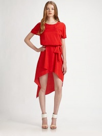 Ultra-smooth fabric cascades down this chic dress, featuring an asymmetrical hemline that is sure to turn heads. JewelneckDropped shouldersShort cap sleevesSelf-tie belted waistAsymmetrical fold-over hemPolyesterDry cleanImportedModel shown is 5'10 (177cm) wearing US size Small. Ultra-smooth fabric cascades down this chic dress, featuring an asymmetrical hemline that is sure to turn heads. JewelneckDropped shouldersShort cap sleevesSelf-tie belted waistAsymmetrical fold-over hemPolyesterDry cleanImportedModel shown is 5'10 (177cm) wearing US size Small.