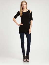 Slinky jersey styled with skin-baring cutouts at the shoulders.ScoopneckOpen shouldersElbow sleevesAbout 28 from shoulder to hem94% rayon/6% spandexDry cleanMade in USAModel shown is 5'9 (175cm) wearing US size Small. Slinky jersey styled with skin-baring cutouts at the shoulders.ScoopneckOpen shouldersElbow sleevesAbout 28 from shoulder to hem94% rayon/6% spandexDry cleanMade in USAModel shown is 5'9 (175cm) wearing US size Small.