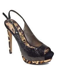 Snakeskin embossed leather and leopard print accents mingle on Sam Edelman's Penelope platforms, a slingback silhouette with exotic appeal.