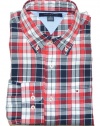 Tommy Hilfiger Men Plaid Long Sleeve Logo Shirt (M, Red/navy/white)