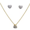 White CZ Small Heart Two Tone 18k Yellow Gold Plated Sterling Silver Kids Baby Stud Pierced Matching Earrings and Necklace Pendant Set
