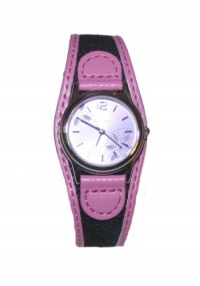 Zou Zou Purple with Flower Design Dial Pink Faux Leather and Black Fabric Ladies Watch ZRT6009