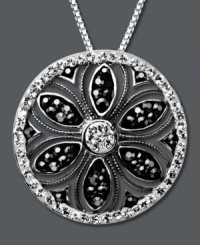 Spring is in full bloom. Kaleidoscope's unique flower pendant is adorned with black crystals made from Swarovski Elements. Set in sterling silver. Approximate length: 18 inches. Approximate drop: 2-8/10 inches. Spring is in full bloom. Kaleidoscope's unique flower pendant is adorned with black crystals made from Swarovski Elements. Set in sterling silver. Approximate length: 18 inches. Approximate drop: 2-8/10 inches.