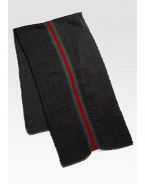 Black/medium grey with fringe detail.Green/red/green signature web38% silk/32% wool/30% alpaca21¾W X 70L Made in Italy