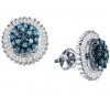 Aqua Blue Diamond Earring Studs Cluster 10k White Gold (1.00 Carat)