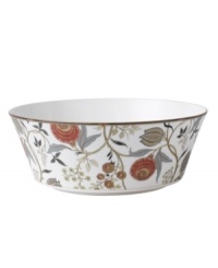 A tapestry of exotic florals, the Pashmina serving bowl from Wedgwood offers a look of vintage grandeur and, in dishwasher-safe bone china, modern-day durability. With gold banding. A tapestry of exotic florals, the Pashmina serving bowl from Wedgwood offers a look of vintage grandeur and, in dishwasher-safe bone china, modern-day durability. With gold banding.