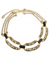 Bold and beautiful. T Tahari's statement necklace, part of its Deco Lace Collection, is crafted from gold-tone mixed metal with black stones and glass crystal accents adding a lustrous effect. Approximate length: 17 inches + 3-inch extender.