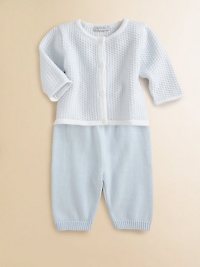 Baby will be cuddle-ready in this precious knit cotton set.Round collarLong sleevesFront buttonsElastic waistCottonMachine washImported Please note: Number of buttons may vary depending on size ordered. Baby will be cuddle-ready in this precious knit cotton set.Round collarLong sleevesFront buttonsElastic waistCottonMachine washImported Please note: Number of buttons may vary depending on size ordered.