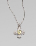 From the Ambrosia Collection. A Maltese cross pendant of richly textured sterling silver has a center of faceted canary crystal and accents of white sapphire, suspended from a textured silver chain.Canary crystal and white sapphire Sterling silver Chain length, about 17 Pendant length, about 1 Lobster clasp Imported