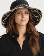 A high contrast, crocheted style with natural appeal and looped design under brim. RaffiaTie detailSateen elastic inner bandBrim, about 4¾Imported 