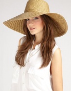 Stand out in this chic, woven sun hat that is lightweight, flexible and great for travel. PackableMetal logo rivet on backBrim, about 7Polypropylene/rayon/polyesterSpot cleanImported