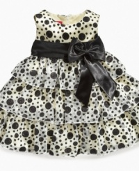 She'll perk up any party when she makes a grand entrance in this sparkly polka-dot dress from Princess Faith. She'll perk up any party when she makes a grand entrance in this sparkly polka-dot dress from Princess Faith.