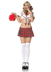 Leg Avenue Women's 4 Piece Miss Prep School Costume Includes Hair Bows With Cropped Shirt Top And Skirt Leg Avenue Women's 4 Piece Miss Prep School Costume Includes Hair Bows With Cropped Shirt Top And Skirt