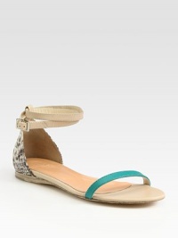 Backed by python-print trim, this colorblocked leather flat has an adjustable ankle strap and padded insole. Leather and python-print leather upperLeather lining and solePadded insoleMade in ItalyOUR FIT MODEL RECOMMENDS ordering one half size up as this style runs small. Backed by python-print trim, this colorblocked leather flat has an adjustable ankle strap and padded insole. Leather and python-print leather upperLeather lining and solePadded insoleMade in ItalyOUR FIT MODEL RECOMMENDS ordering one half size up as this style runs small.