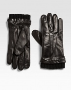 A cold weather favorite, shaped in rich Italian leather with a cashmere lining and a ribbed-knit trim.About 10 longCashmere linedLeatherDry cleanMade in Italy