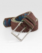 Printed interior adds a pop of color to this smooth suede belt with contrasting stitch detail.SuedeAbout 1½ wideImported