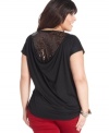 Leave them wanting more in Jessica Simpson's short sleeve plus size top, showcasing a sequined back!
