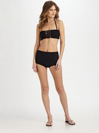 Beyond the average bandeau, this design features braided details that cross over a cutout front.Cutout-detail bandeau topRemovable halter strapFully lined80% nylon/20% elastaneHand washImportedPlease note: Bikini bottom sold separately. Beyond the average bandeau, this design features braided details that cross over a cutout front.Cutout-detail bandeau topRemovable halter strapFully lined80% nylon/20% elastaneHand washImportedPlease note: Bikini bottom sold separately.