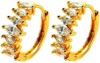 0.50 Inch Beautiful Marquise Shape Simulated White Diamond Swarovski Crystal Elements Huggie J-Hoop Earrings, 14k Yellow Gold Filled