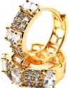 0.62 Inch Oval Swarovski Crystal Elements & White Topaz Double Lined 14k Yellow Gold Filled Huggie Hoop Earrings