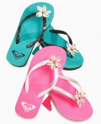She can tour the sands in style in these cute and comfy flip-flops from Roxy. She can tour the sands in style in these cute and comfy flip-flops from Roxy.