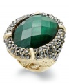 Sure to be a conversation starter, this pave glass accented ring from INC International Concepts highlights a shimmering emerald resin stone. Crafted in 14k gold-plated mixed metal. Ring stretches to fit finger.