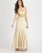 Intricate, strategic beading emphasizes the ultra-feminine silhouette of this floor-length style.Shoulder strapsSweetheart necklineRuched, beaded bodiceLow scooped backConcealed side zipFully linedAbout 45 from natural waistPolyesterSpot cleanImportedModel shown is 5'11 (180cm) wearing US size 4. 