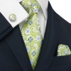 Landisun 306 Light Green Floral Pattern Mens Silk Tie Set: Tie+Hanky+Cufflinks