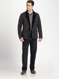 Clean styling with floating welt pockets and back seam detail elevate quintessential microfiber to new heights.Flat-front styleRibbed knit cuffs and hemInseam, about 3388% microfiber/12% nylonDry cleanImported Clean styling with floating welt pockets and back seam detail elevate quintessential microfiber to new heights.Flat-front styleRibbed knit cuffs and hemInseam, about 3388% microfiber/12% nylonDry cleanImported