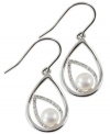 Shapely chic. This sterling silver pair of double teardrop earrings dazzles with round-cut diamonds (1/10 ct. t.w.) and a cultured freshwater pearl (7-7-1/2 mm) for a classic touch. Approximate drop length: 1-1/3 inches. Approximate drop width: 5/8 inch.