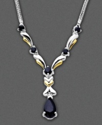 Designed with splendid opulence, this necklace features round- and pear-cut sapphire (1-3/4 ct. t.w.) and diamond accents set in 14k gold and sterling silver. Approximate length: 18 inches. Approximate drop: 1-1/2 inches.