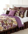 An oasis of color and comfort are waiting to be explored in Martha Stewart Collection's Paradiso comforter set. Tropical flowers bloom in happy shades of plum, scarlet and blush, while ornate, ribbon-accented European shams and a pleated bedskirt complete the look with pure elegance. (Clearance)