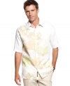 Fun style gets an upgrade with this floral linen shirt from Cubavera.
