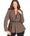 Lend sophistication to your work wardrobe with Calvin Klein's printed plus size jacket, accentuated by a belted waist.