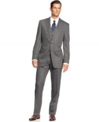 A classic goes cool. This three-piece suit from Calvin Klein is cut in a slim style for the most modern take. A classic goes cool. This three-piece suit from Calvin Klein is cut in a slim style for the most modern take.