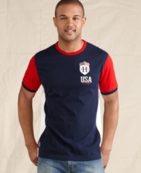 Show your colors. Get fired up to root for Team USA in the big game in this crest t-shirt from Tommy Hilfiger. Show your colors. Get fired up to root for Team USA in the big game in this crest t-shirt from Tommy Hilfiger.