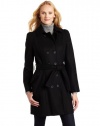 Ak Anne Klein Women's Double-breasted Wool Belted Coat, Black, Medium