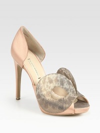 Timeless satin peep toe design enhanced by a masquerade-inspired bronzed snakeskin detail and covered platform. Self-covered heel, 4½ (115mm)Covered platform, ½ (15mm)Compares to a 4 heel (100mm)Satin and bronzed snakeskin upperLeather lining and solePadded insoleMade in ItalyOUR FIT MODEL RECOMMENDS ordering one half size up as this style runs small. Timeless satin peep toe design enhanced by a masquerade-inspired bronzed snakeskin detail and covered platform. Self-covered heel, 4½ (115mm)Covered platform, ½ (15mm)Compares to a 4 heel (100mm)Satin and bronzed snakeskin upperLeather lining and solePadded insoleMade in ItalyOUR FIT MODEL RECOMMENDS ordering one half size up as this style runs small.