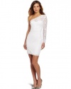 BCBGMAXAZRIA Women's Arlena One Shoulder Lace Dress, White, 6