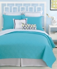Making waves. Dive into a tranquil turquoise ocean with this coverlet from Trina Turk, featuring tone-on-tone quilted details for plush texture. Making waves. Dive into a tranquil turquoise ocean with this coverlet from Trina Turk, featuring tone-on-tone quilted details for plush texture.
