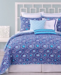 Make a bold statement! This Caprice Medallion coverlet captures the essence of modern design with a landscape of abstract patterns paired with pops of vibrant hues. Make a bold statement! This Caprice Medallion coverlet captures the essence of modern design with a landscape of abstract patterns paired with pops of vibrant hues.