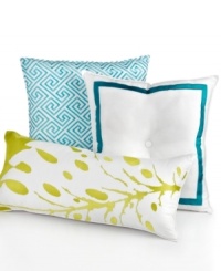This Trina Turk Vivacious decorative pillow provides extra dimension to your bedding ensemble with cobalt blue embroidery and a button accent. Sewn closure. This Trina Turk Vivacious decorative pillow provides extra dimension to your bedding ensemble with cobalt blue embroidery and a button accent. Sewn closure.
