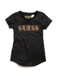 GUESS Kids Girls Big Girl Lurex Stripe Logo Tee, BLACK (7/8) GUESS Kids Girls Big Girl Lurex Stripe Logo Tee, BLACK (7/8)