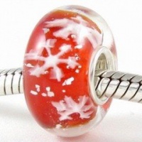 Let It Snow! Snowflakes European Murano Style Glass Bead Charm with Solid Sterling Silver Single Core Stamped 925 Fits Pandora Biagi Chamilia Troll Bracelets