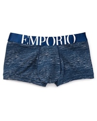 Soft, breathable cotton is blended for stretch in these savagely cool trunks from Emporio Armani, featuring an allover animal-like pattern and a body-defined fit. Soft, breathable cotton is blended for stretch in these savagely cool trunks from Emporio Armani, featuring an allover animal-like pattern and a body-defined fit.
