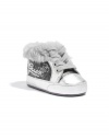 GUESS Kids Girls Baby Heritage Hi Faux-Fur Sneaker, SILVER (1)